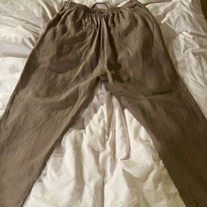 100% LINEN, DARK KHAKI PANTS - SMALL